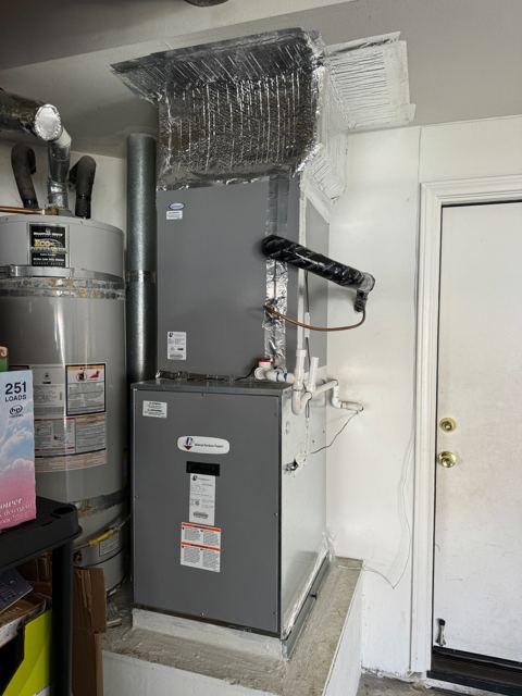 Installation of 5-ton heat pump system. 115v air handler